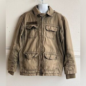 Place Varsity League Khaki Army Jacket CottonTwill Fleece Lining Boys M 7/8